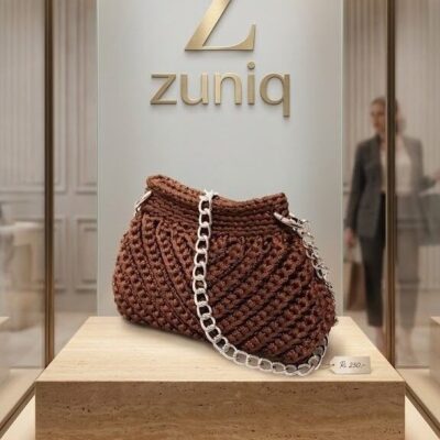 Bolsa de CrochĂȘ ZuniQ La Bella com Alça de Corrente Prata - Marron