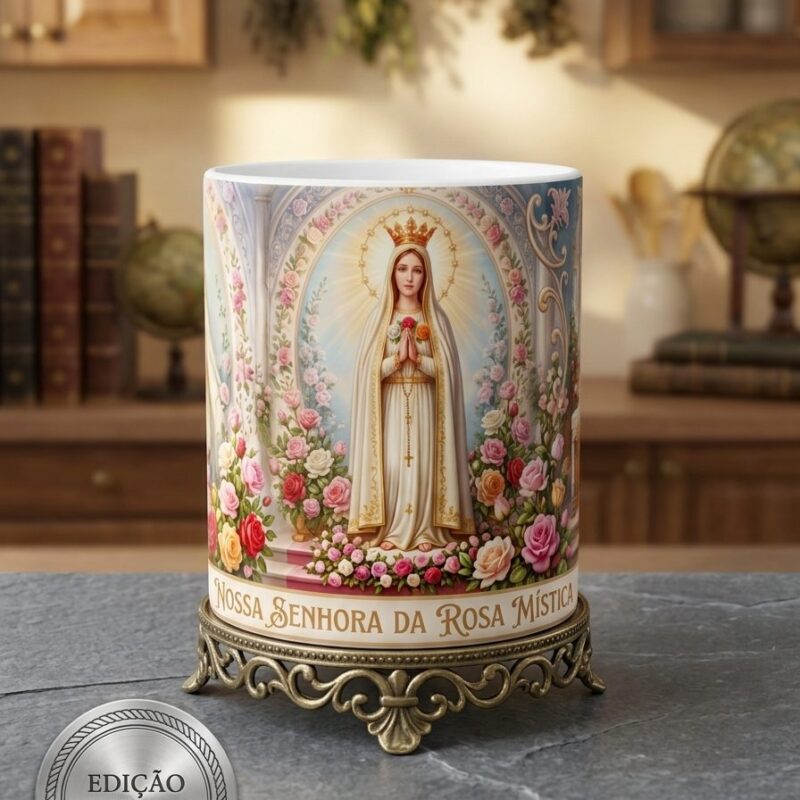 Caneca de Porcelana Personalizada Religiosa 325ml | ZuniQ - Nossa Senhora Rosa Mistica