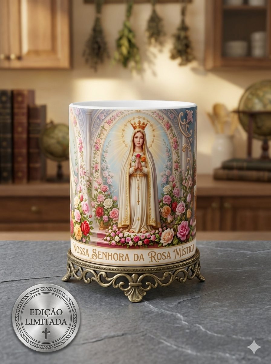 Caneca de Porcelana Personalizada Religiosa 325ml | ZuniQ - Nossa Senhora Rosa Mistica