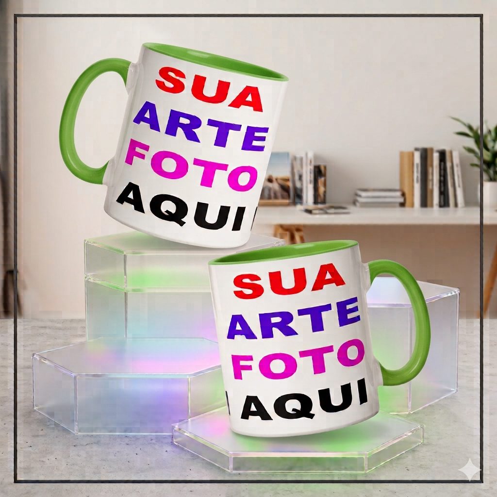caneca de porcelana alça e interior verde