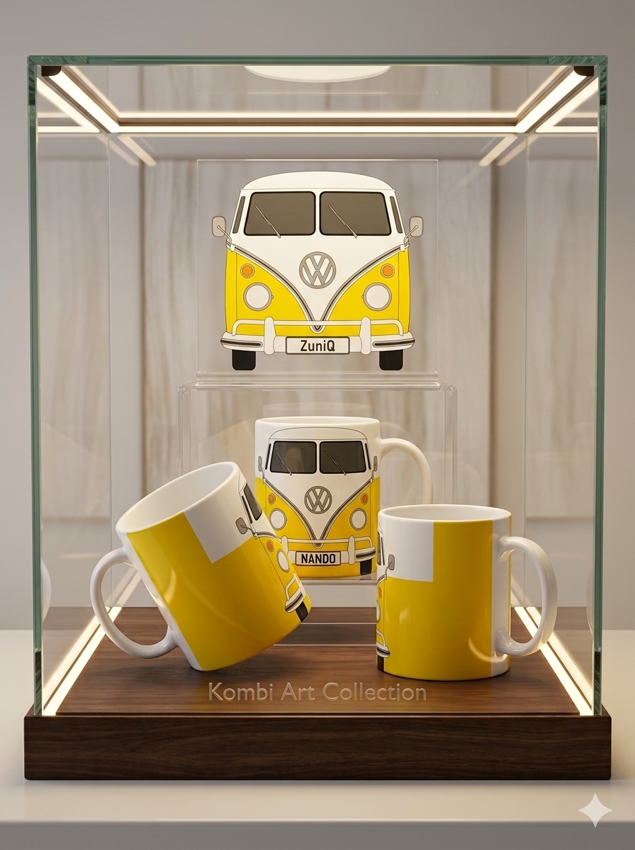 caneca de porcelana kombi amarelo