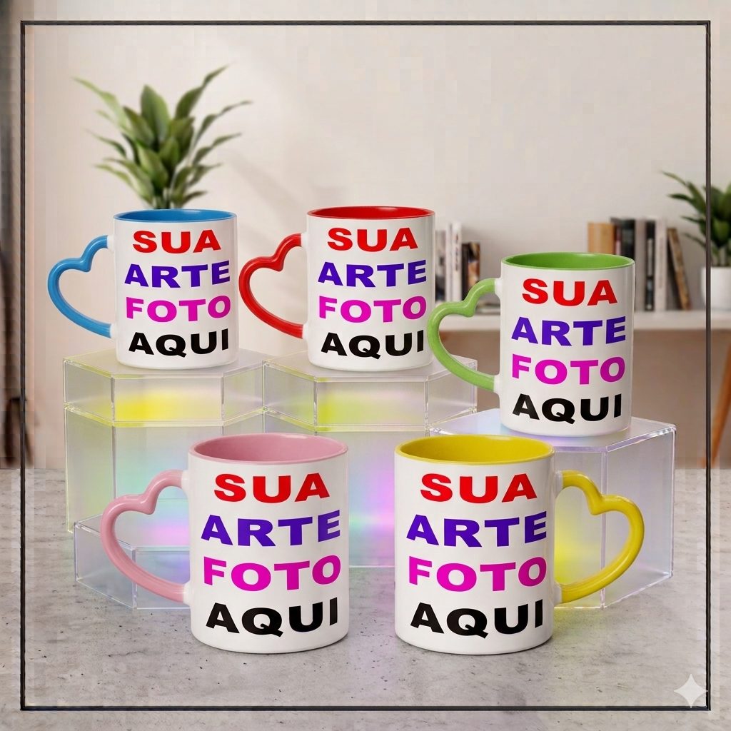 canecas alça coração, varias cores