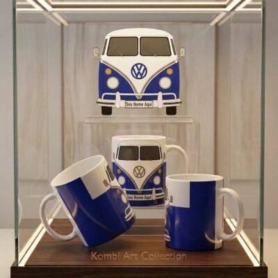 caneca porcelana kombi azul