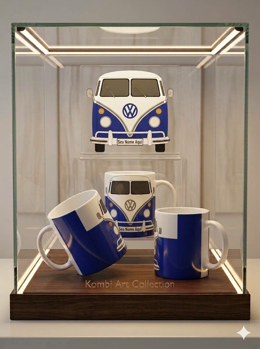 caneca porcelana kombi azul